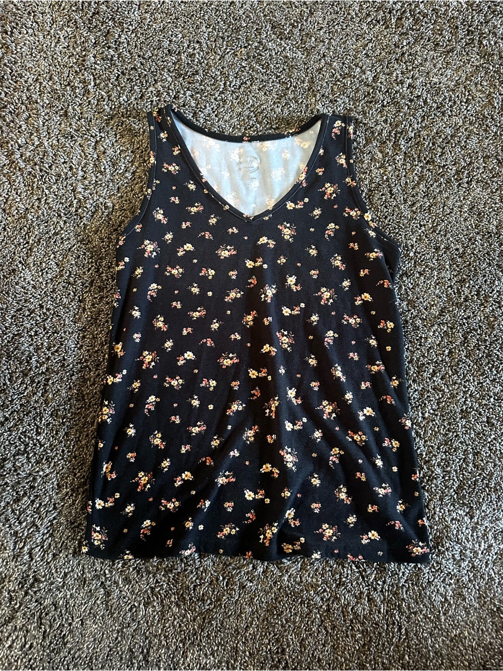 Maurices Black Floral V-Neck Tank with Tiny Bouquet Print